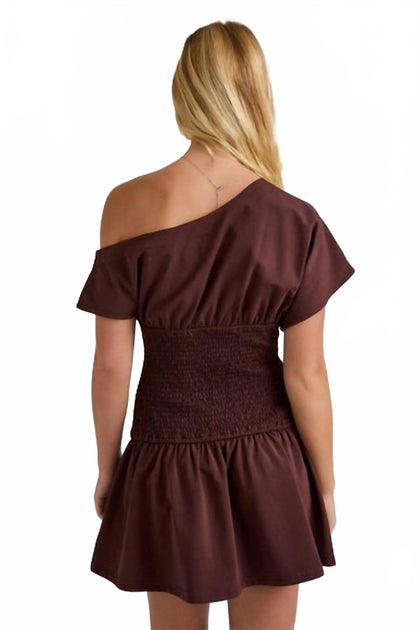 LE LIS River Drop Waist Mini Dress Brown Large 4