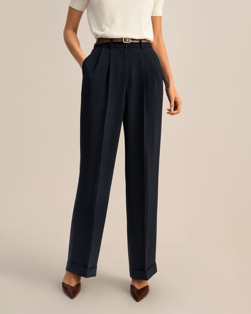 LILYSILK Pantalon Large en Soie Plissé Bleu US 10 4