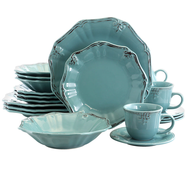 Elama Fleur De Lys 20-Piece Stoneware Dinnerware Set Brown 4