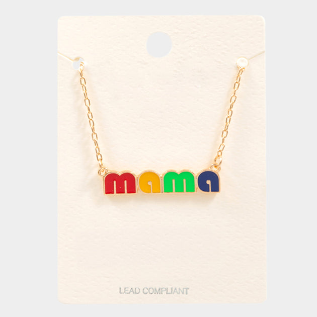 FASHNZFAB Mama Enamel Message Pendant Necklace Red 3