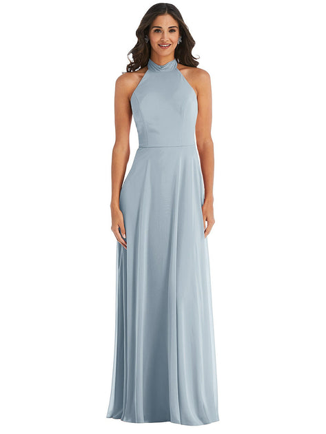 After Six High Neck Halter Backless Maxi Dress Pink US 6 2