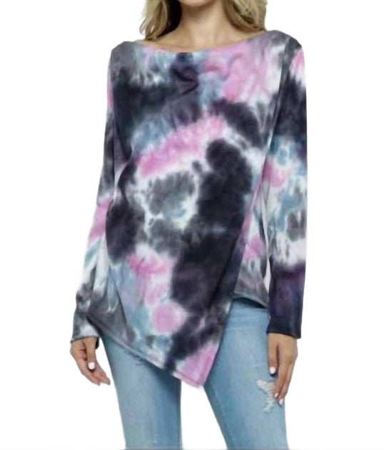 Ellis Cowl Asymmetric Tie Dye Top Pink 2X 2
