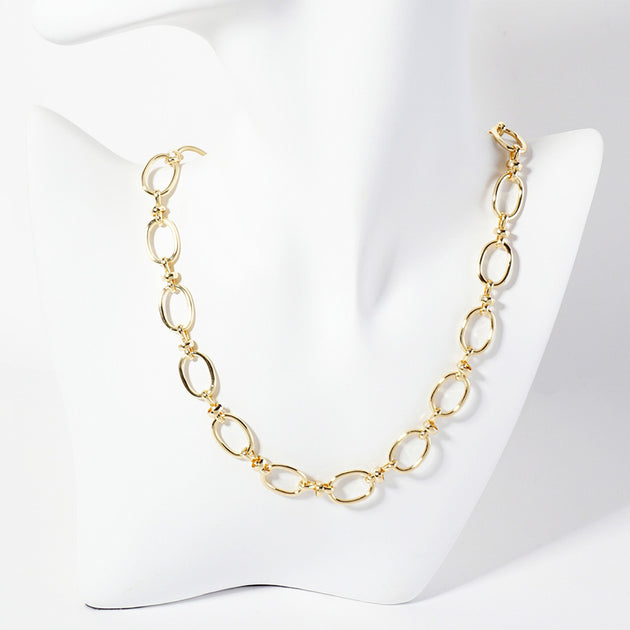 FASHNZFAB Oval Link Chain Necklace Silver One Size 4