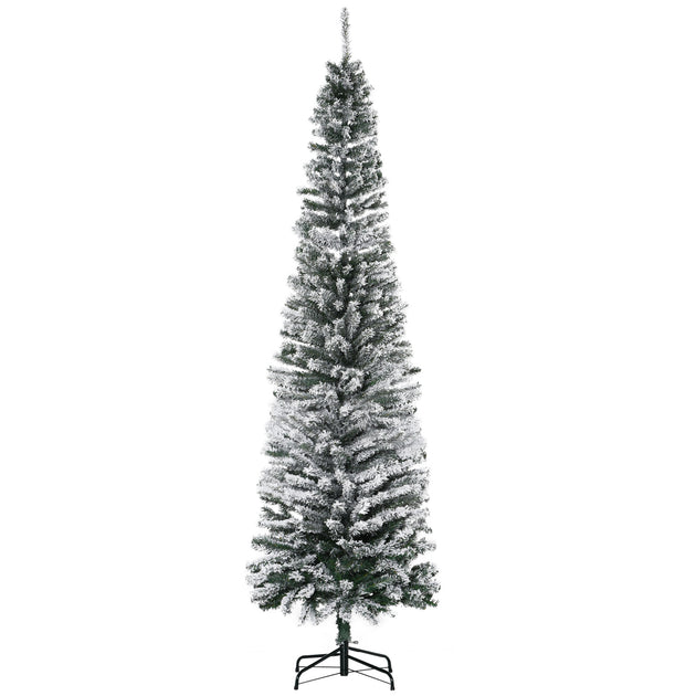 BreeBe 7.5ft Flocked Pencil Artificial Christmas Tree Green 2