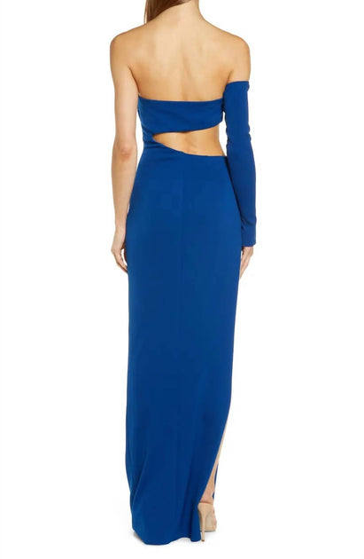 Katie May Slashed One Sleeve Cutout Maxi Gown Blue XLarge 4