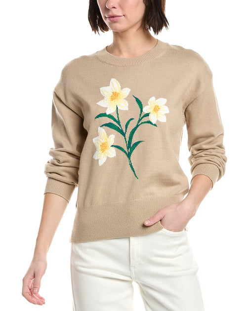 Draper James Daffodil Crewneck Sweater Brown Medium 2