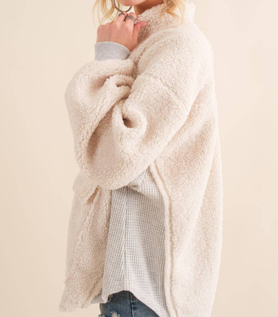 Blue B Sherpa Thermal Contrast Pullover Beige Small 4