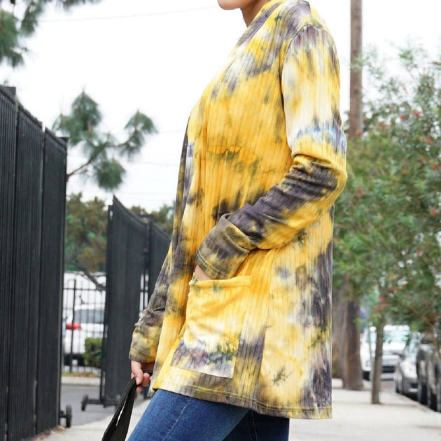 Aria Collection Tie Dye Cardigan Yellow Large 3