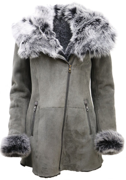 Infinity Monrovia Hooded Sheepskin Coat Grey Large 2