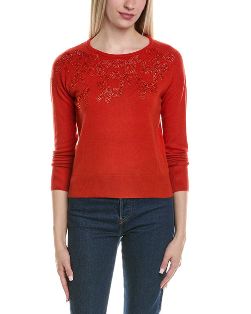 sofiacashmere Bow Embellishment Wool & Cashmere-Blend Sweater Orange Medium 2