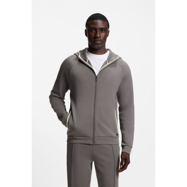 Boss Contrast-binding Zip-up Hoodie Grey Large 4
