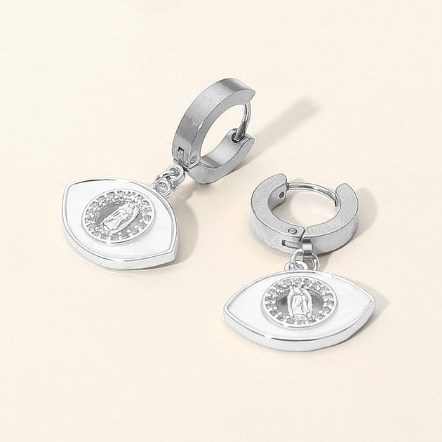FASHNZFAB Virgin Mary Huggie Earrings Silver 5