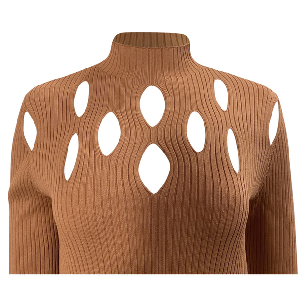 Dion Lee Ribbed-Knit Cutout Midi Dress in Brown Viscose Dion Lee Ribbed-Knit Cutout Midi Dress in Brown Viscose