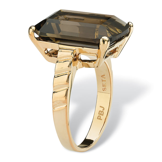 Palm Smoky Quartz Gold-Plated Ring Black US 9 3