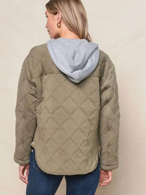 Stateside Quilted Hooded Jacket Beige Medium 4