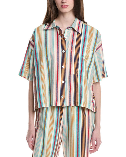 Electric & Rose Kyle Linen-Blend Shirt Blue Large 2