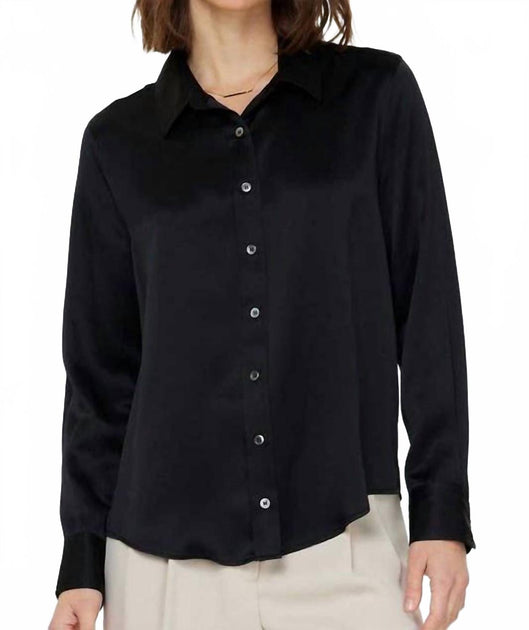 Current Air Button Down Long Sleeve Blouse Black Medium 2