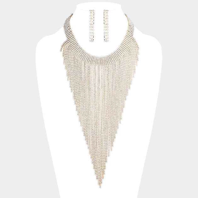 FASHNZFAB Rhinestone Pave Fringe Choker Necklace Multi One Size 3