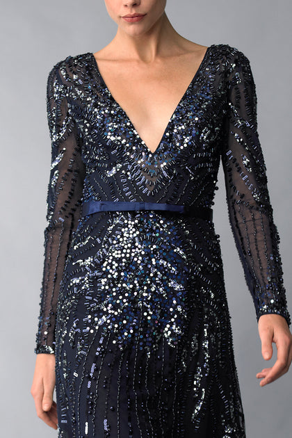 BASIX BLACK LABEL Long Sleeve Sequin Dress Green US 4 4