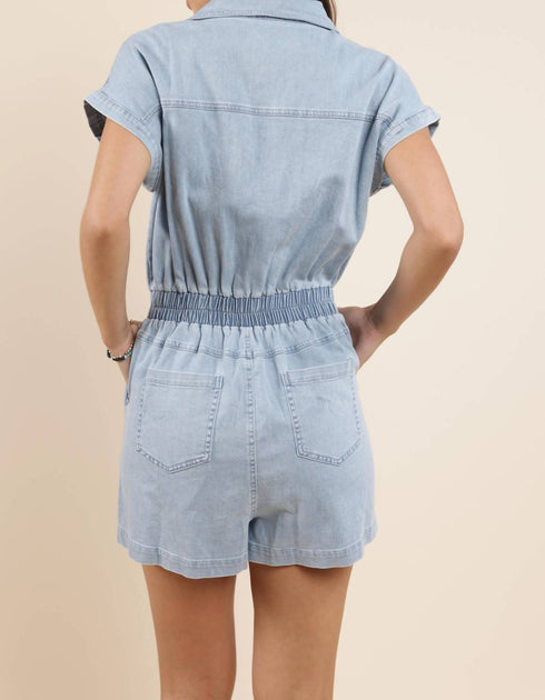 Sadie & Sage Good Luck Stretch Denim Romper Blau Small 3