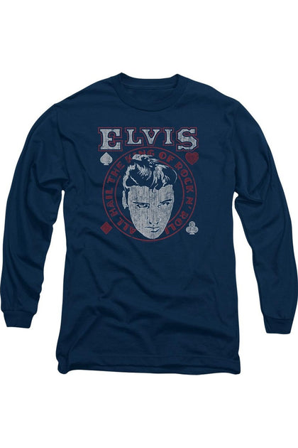 Gildan Elvis Presley Hail The King Long Sleeve T-Shirt Blue Large 2