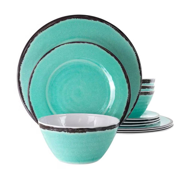 Hivvago 12-Piece Melamine Dinnerware Set Blue 2