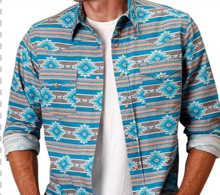 Roper Santa Fe Western Shirt Blue Medium 3