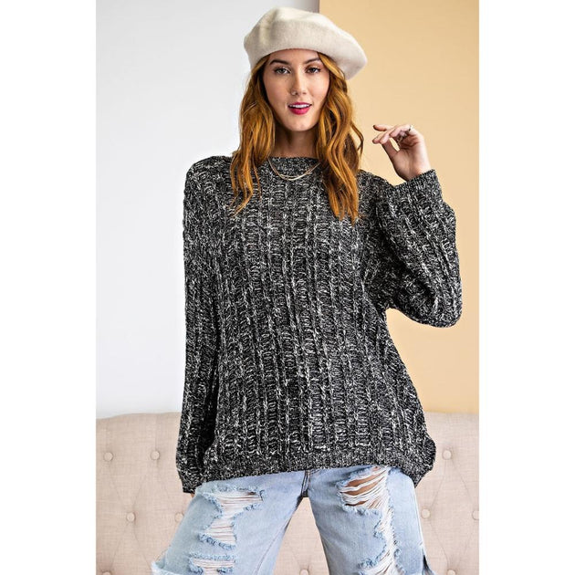 TRUEDAMES Textured Knitted Sweater Black Medium 2