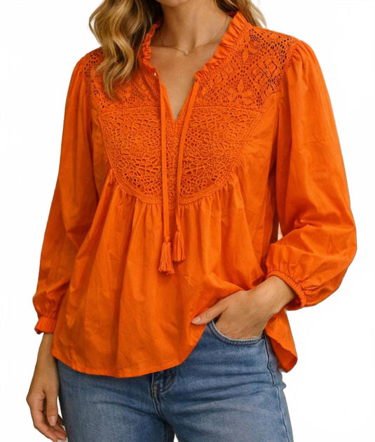 Joy Joy Cotton Lace Peasant Blouse Orange XL 2