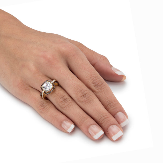 Palm Cubic Zirconia Halo Ring Silver US 6 4