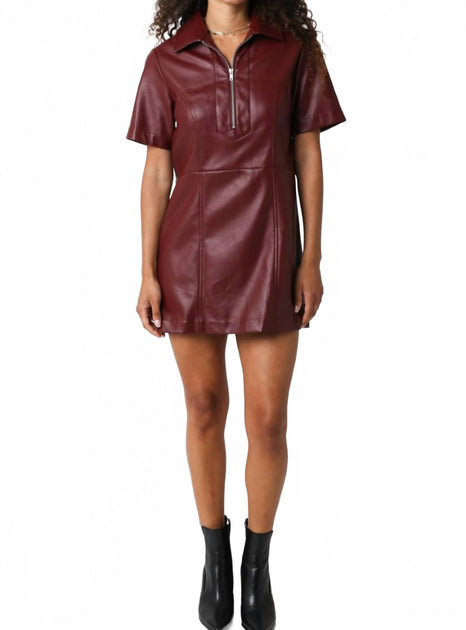 OLIVACEOUS Vegan Leather Mini Dress Red Medium 3