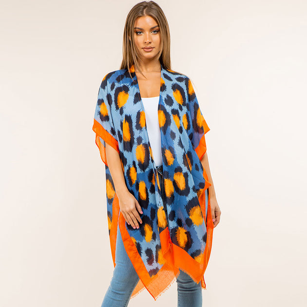TRUEDAMES Animal Print Kimono Poncho Green One Size 2