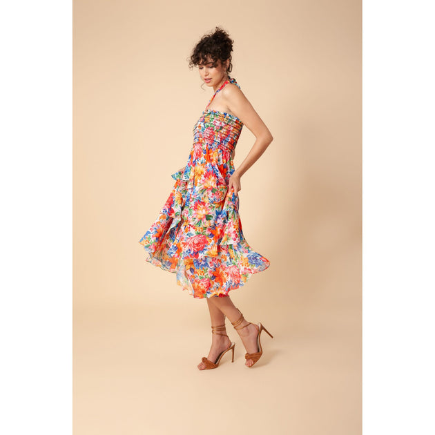 Haute Bob Corine Smocked Halter Dress Multi Small 4