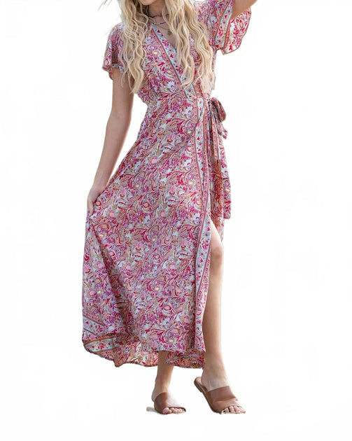 white christmas dresses Cienna Cleo Short Sleeve Wrap Dress In Multi