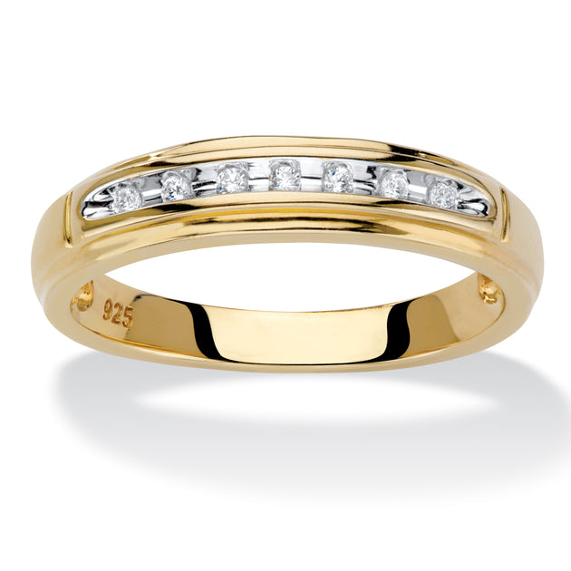 Palm Men's Diamond Accent Gold-plated Sterling Silver Wedding Ring Silver US 10 2