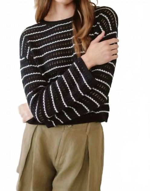 Bella Dahl Stripe Crew Neck Sweater Black Small 2
