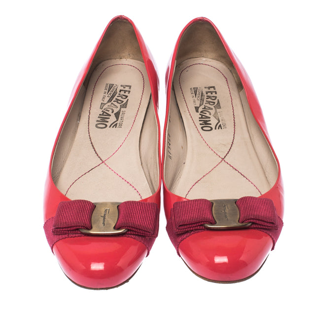 Salvatore Ferragamo Vara Bow Ballet Flats Pink Patent EU 37 4