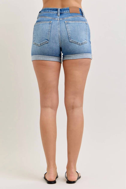 Judy Blue Mid Rise Slim Shorts Blue Small 4