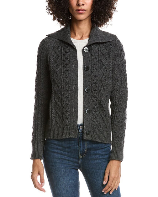 Forte Cashmere Luxe Cable Cardigan Grey Medium 3