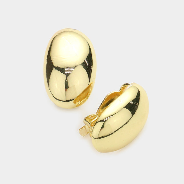 FASHNZFAB Oval Dome Clip on Earrings Silver 2