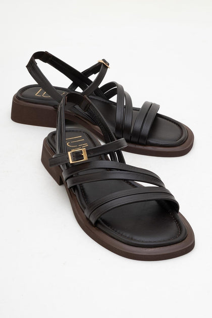 Forever & Always Shoes Cesar Leather Sandals Black US 5.5 3