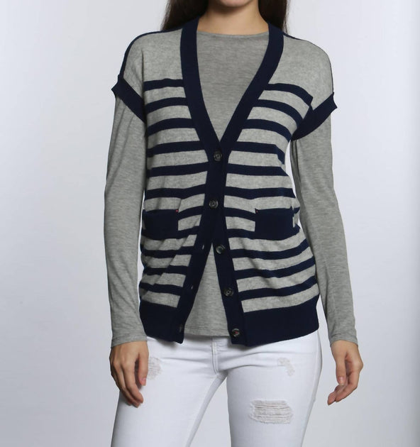 LABEL+thread Damen Strickcardigan mit Streifen Grau XS 2