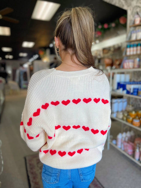 merci Heart Pattern Sweater White Medium 3
