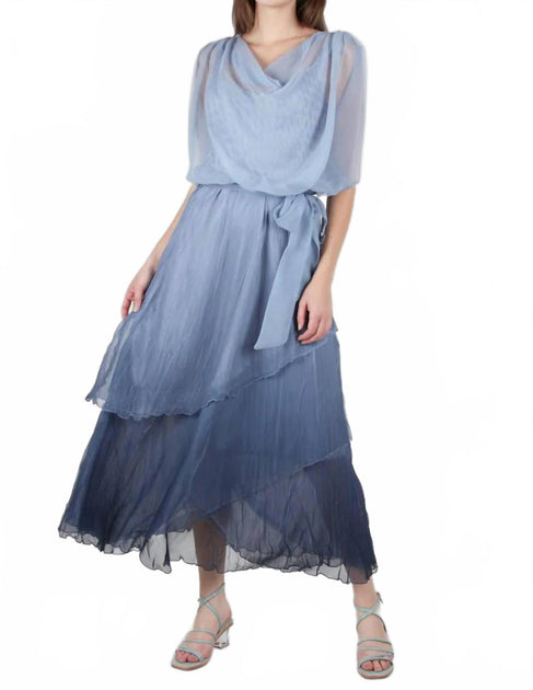 Komarov Ombré Cowl Neck Tiered Chiffon Dress Violet Blue Medium 3
