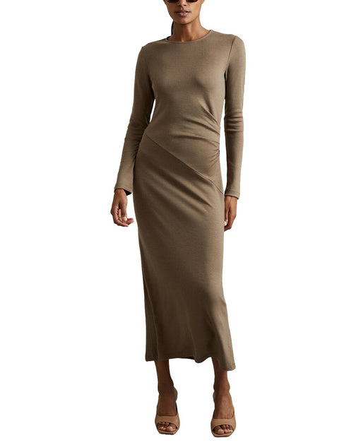 Reiss Sloane Crew Wool Dress Brown S 2