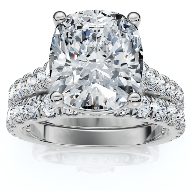 Pompeii3 Certified 4Ct Cushion Diamond Engagement Wedding Ring Set 14k Gold/PT Lab Grown US 4.5 2