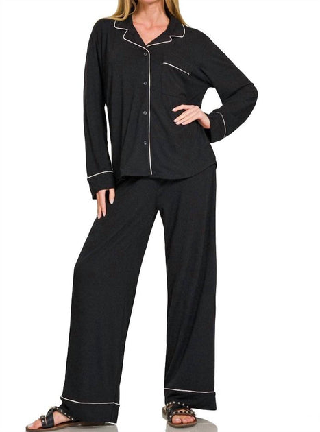 ZENANA Holiday Pajama Set Black Large 2
