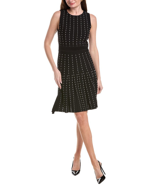 Anne Klein Pinstripe Pleated Sweaterdress Black Medium 2