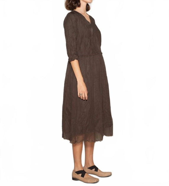 Pas de Calais Cotton Cupro V-Neck Dress Brown EU 34 3
