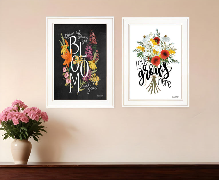 Hivvago Love and Bloom Framed Print Wall Art White 2